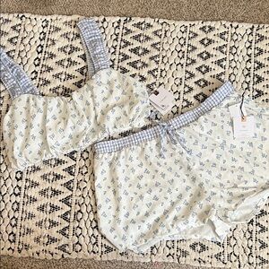 Floral Print Pajama Set - Blue and White